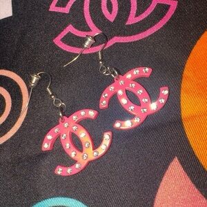 Chanel CC Pink Logo Earrings with Crystals
